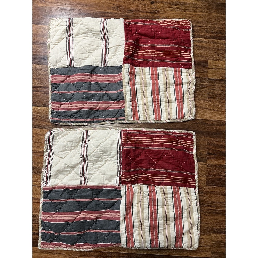 Pair Of POTTERY BARN Multi-Stripe Patchwork STANDARD Quilted Pillow Shams